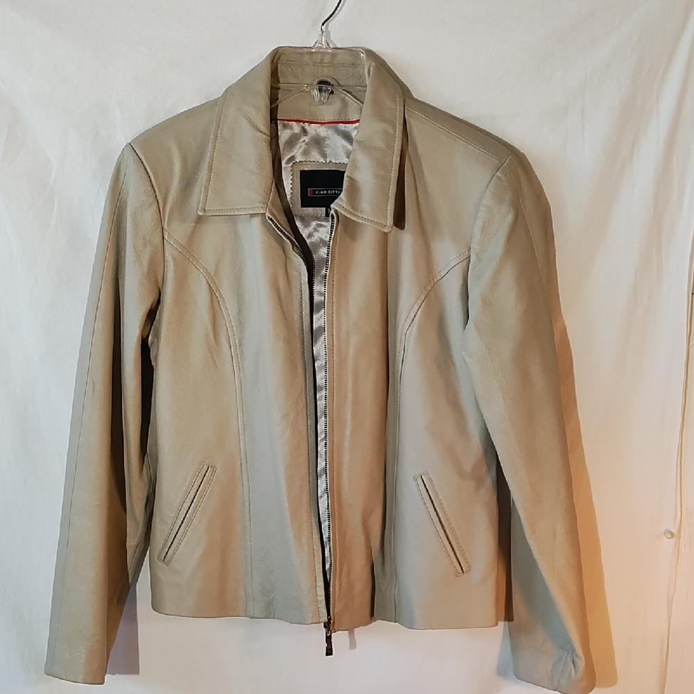 Ciro Citterio XL Tan/Beige Leather Jacket for Women